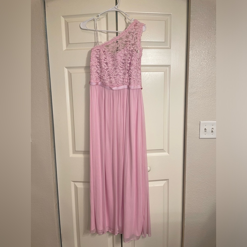 David’s bridal pink one shoulder bridesmaid dress